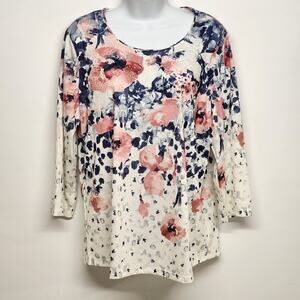 Allison Daley Y2K Sparkle Floral Tee 3/4 Sleeve Bling Shirt Large Cottagecore